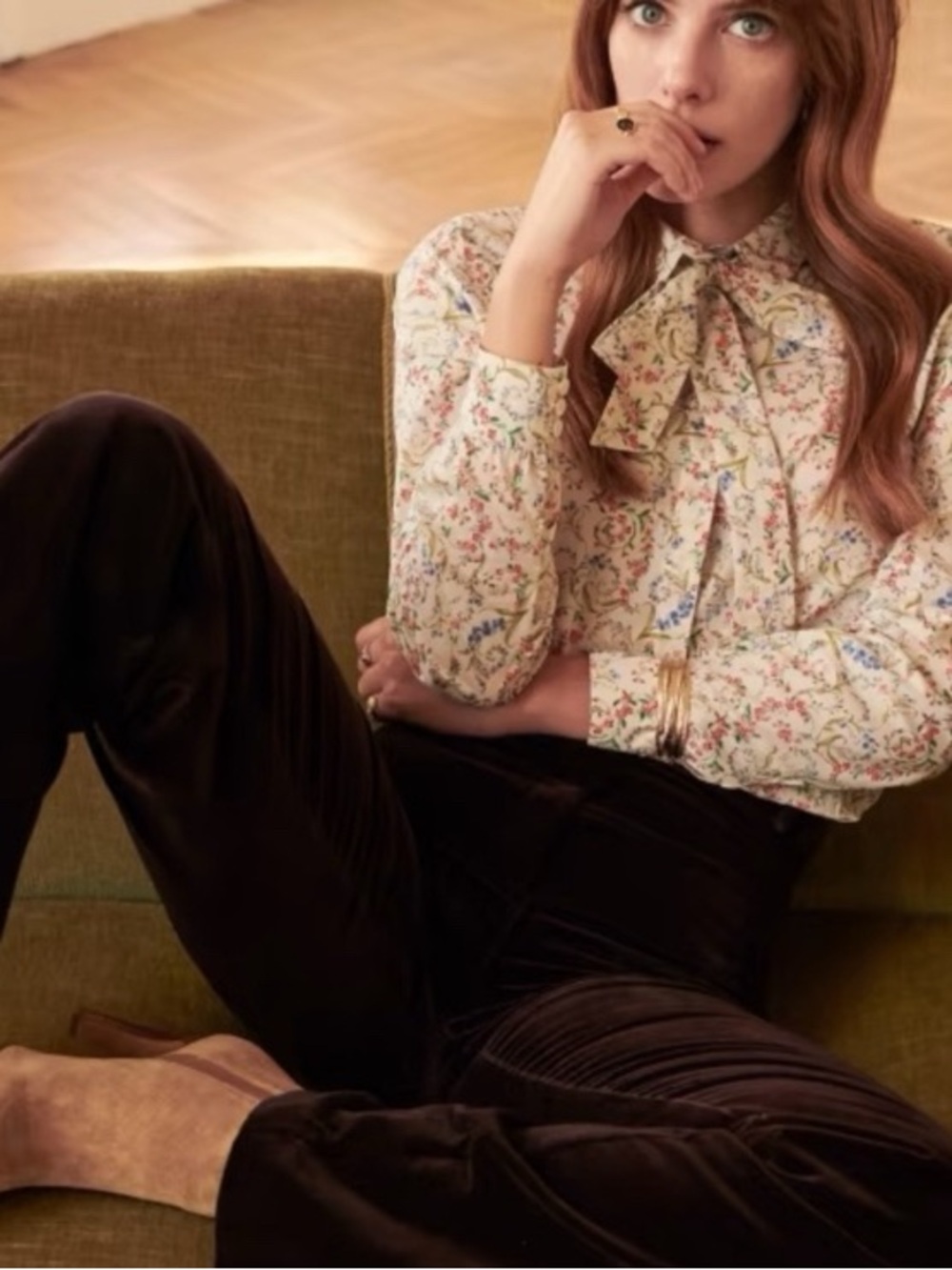 Sezane Cream Floral Button Down Blouse (NO TIE)